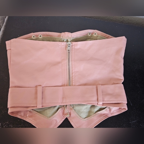 Shein Faux Leather Tube Top Buckle Zipper Dusty Pink Biker Womens Size Small - Picture 4 of 6